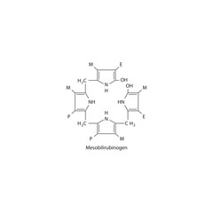 Obraz premium Mesobilirubinogen skeletal structure diagram.Bile pigment compound molecule scientific illustration.