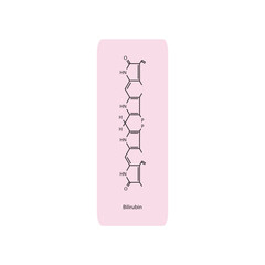 Bilirubin skeletal structure diagram.Bile pigment compound molecule scientific illustration.