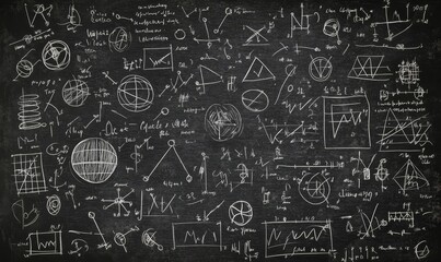 Chalkboard covered in white scribbles and doodles.