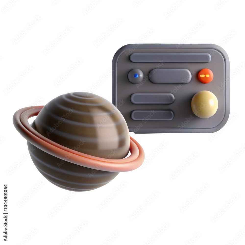 Poster this image showcases a 3d model of the planet saturn, complete with realistic rings and a control pa