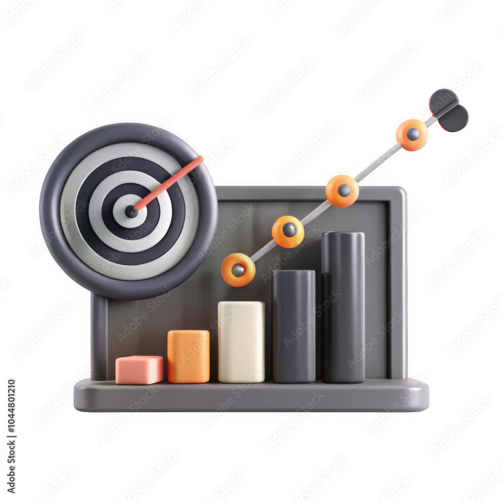 Poster a 3d model displaying a target and bar graphs illustrating growth trends. the design is colorful and