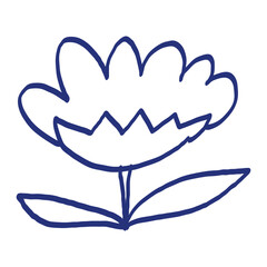 Fototapeta premium Flower sketch. Hand drawn vector illustration. Blue pen or marker drawing. Primitive kids picture