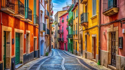 Fototapeta premium Vibrant street in Cagliari Sardinia with colorful houses