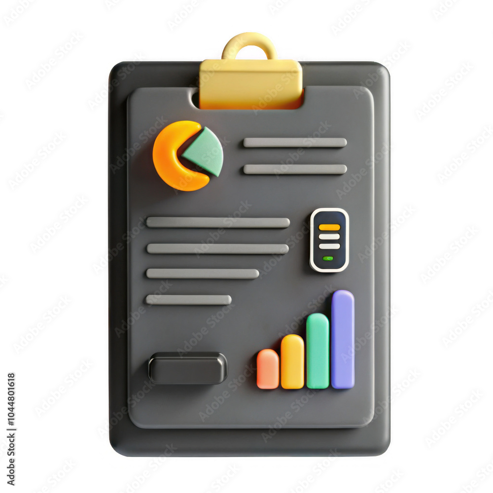 Poster this image depicts a colorful 3d report document with charts and graphs, ideal for business presenta