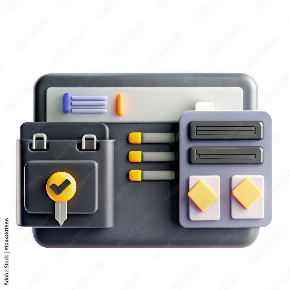 Poster this is a 3d render of a modern user interface design element, featuring various buttons, switches, 