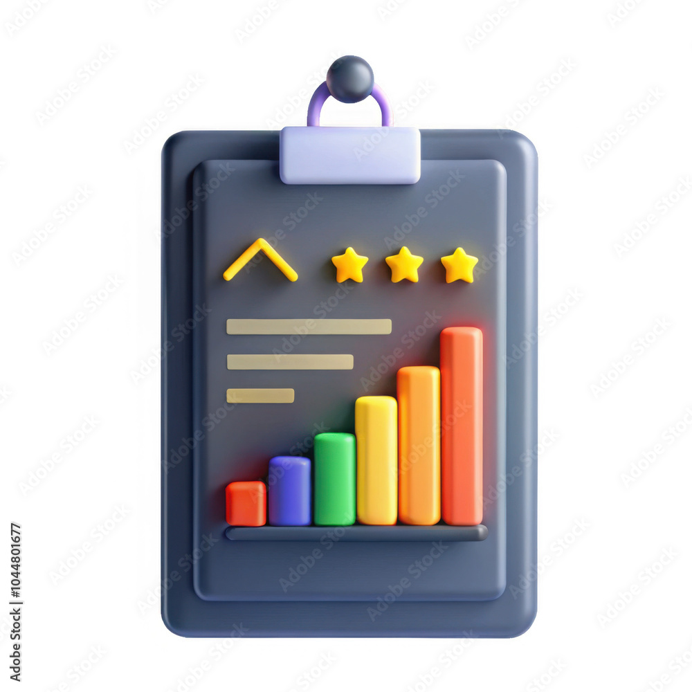 Poster a 3d render of a colorful performance chart featuring bars and stars, ideal for analytics and busine