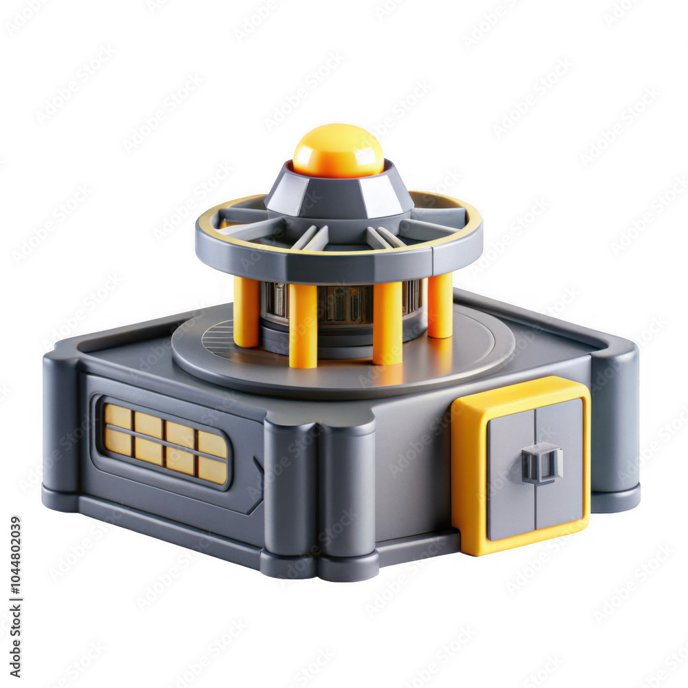 Poster this is a detailed 3d render of a modern generator with a sleek design featuring yellow accents and 