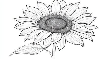 Fototapeta premium Simple Line Art of a Sunflower