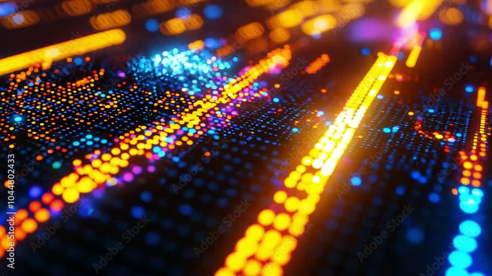 Poster colorful abstract digital backdrop with glowing lines and dots representing data flow in a futuristi