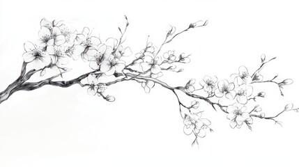 Simple Line Art of Cherry Blossom Branch