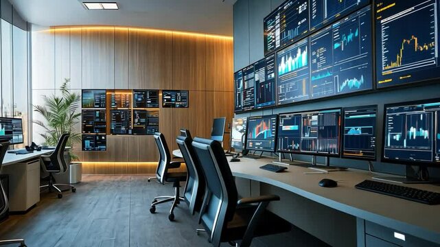 Telecommunications company office with project manager and system control