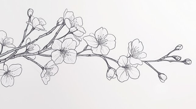 Simple Line Art of Cherry Blossom Branches