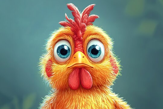 Naklejki Cheerful Cartoon Chicken with Vibrant Yellow Feathers for Kids Illustration
