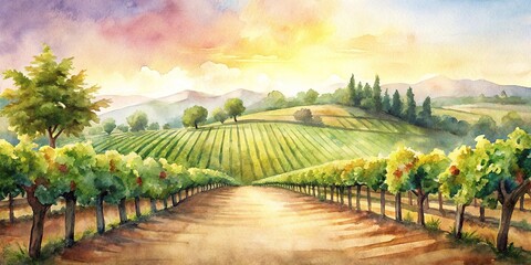 Fototapeta premium Vibrant watercolor background of vineyards close-up