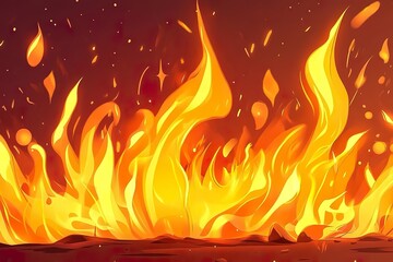 Cartoon Fire Flame with Vibrant Orange and Yellow Colors for Creative Designs
