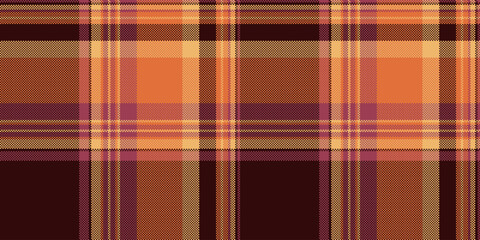 Customer vector pattern fabric, creative background textile plaid. Pajamas check tartan seamless texture in orange and dark colors.