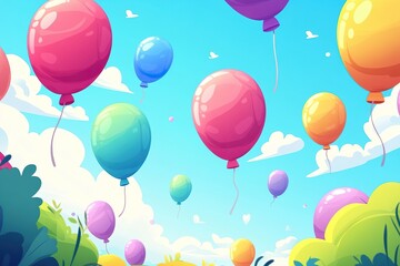 Cartoon Helium Balloons with Vibrant Colors and Playful Shapes for Birthday Celebration Decorations