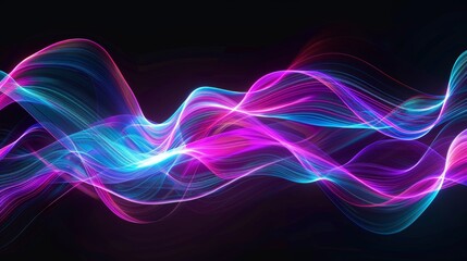 Abstract Neon Waves in Pink and Blue Hues on a Black Background