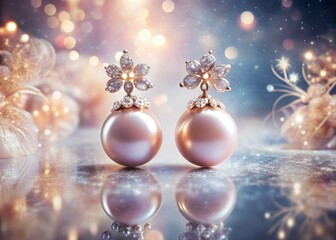 Exquisite Pink Pearl Earrings - Fine Jewelry in Surreal Photography, Showcasing Glamorous Design, Elegance, and Luxury, Perfect for Fashion and Jewelry Enthusiasts