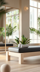 Fototapeta premium Serene wellness space a tranquil retreat with natural light and lush greenery