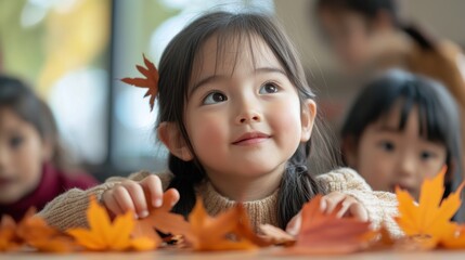 楽しい秋のひととき：季節の工芸活動に取り組む子どもたち