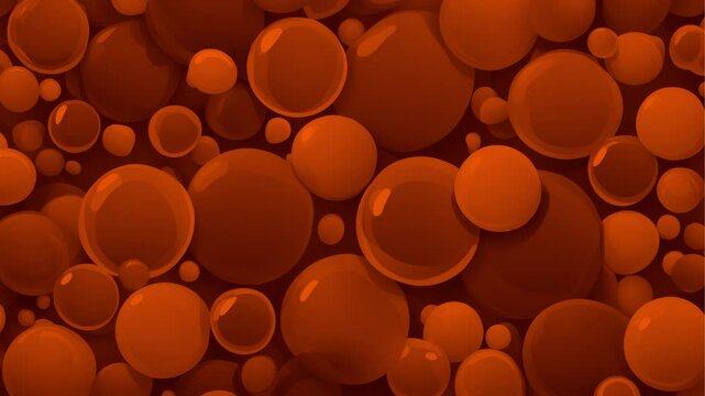 Stop motion loop cartoon animation, background with orange bubbles in different sizes, abstract fun party background