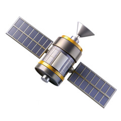 Fototapeta premium A detailed 3D rendered satellite model featuring solar panels and a metallic body. This isolated design emphasizes space technology.