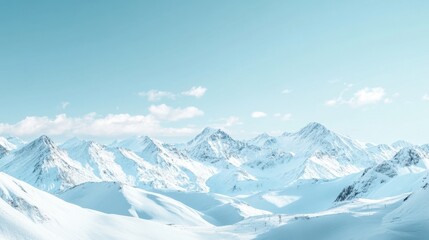 A panoramic banner mockup featuring a snowy mountain range with a clear blue sky, providing ample blank space for commercial text overlay, ideal for winter sports or travel promotions