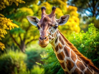 Obraz premium Majestic Giraffe in Natural Habitat or Zoo Enclosure - Wildlife Photography, Animal Portrait, Nature's Beauty, Tallest Mammal, Conservation, Safari Experience, African Wildlife