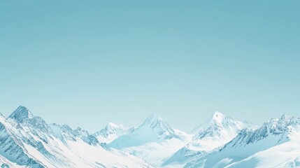 Obraz premium A panoramic banner mockup featuring a snowy mountain range with a clear blue sky, providing ample blank space for commercial text overlay, ideal for winter sports or travel promotions