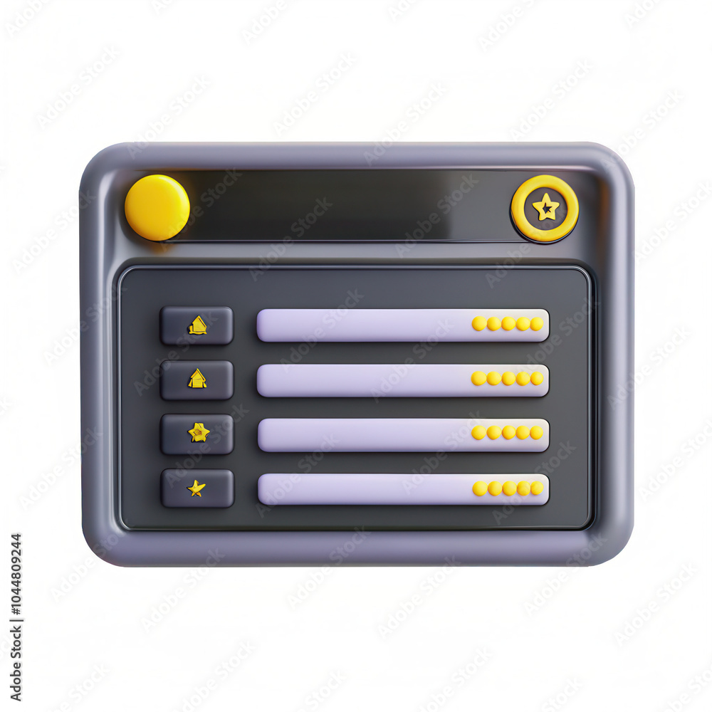 Poster this image depicts a 3d model of a user interface panel with various buttons and star icons in moder