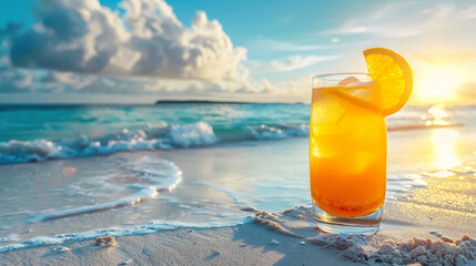 Fresh tropical cocktail on beautiful sunny beach