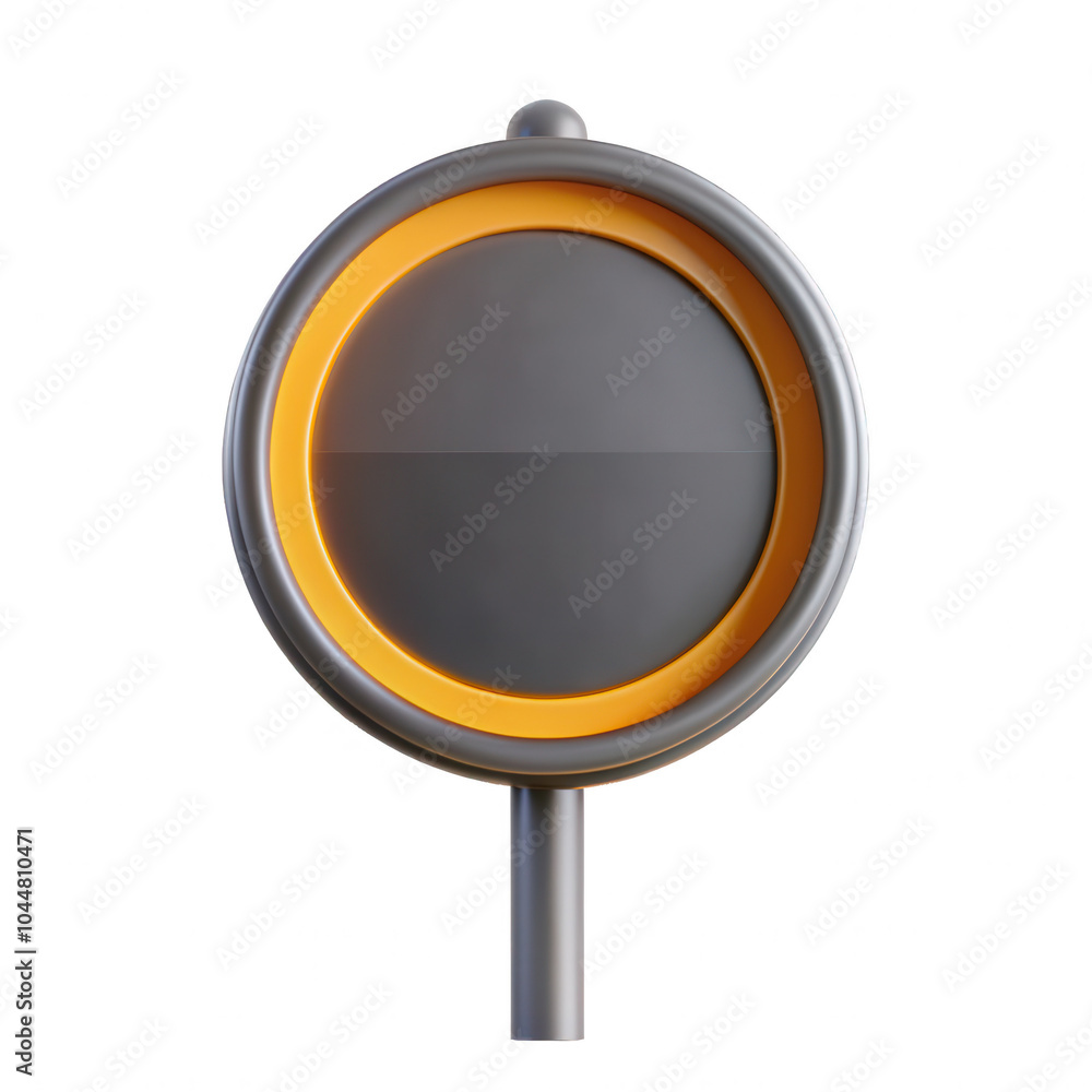 Poster a modern 3d render of a traffic light featuring a sleek design with a grey body and an orange trimme