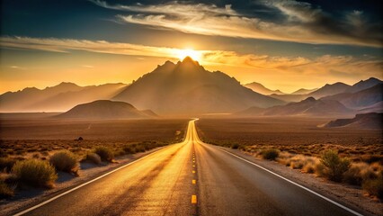 Fototapeta premium Silhouette road leading to mountains through desert landscape