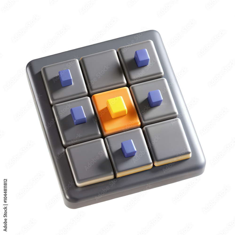 Poster a vibrant 3d puzzle game model featuring squares in various colors arranged on a grid with a central