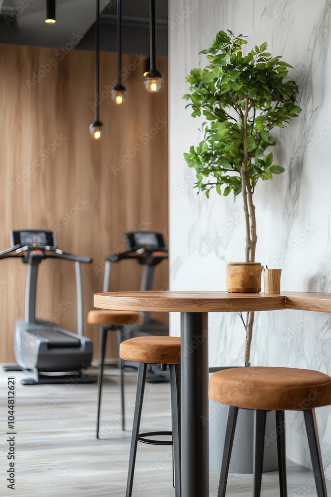 Poster modern fitness studio with inviting design elements for a refreshing workout experience