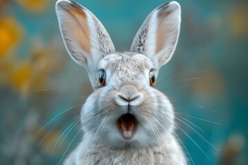 Surprised Rabbit with Open Mouth in Nature Setting - Perfect for Spring or Easter Themes
