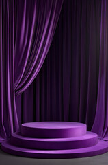 Regal and Majestic 3D Rendered Podium with Violet Curtains for a Royal Presentation