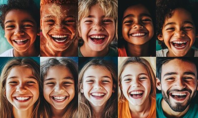 Smiling faces of diverse people in a collage.