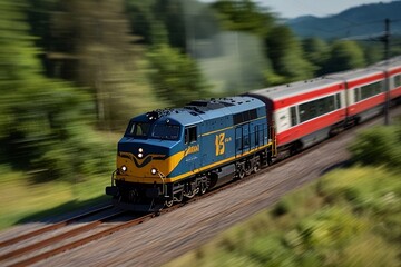 Fototapeta premium High-Speed Train in Motion Through the Countryside