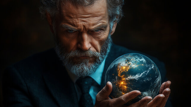 Cynical consumerist, materialist businessman and  megalomaniac holding the planet in his grasp like an evil narcissist ignorant of the threat of climate change and global warming