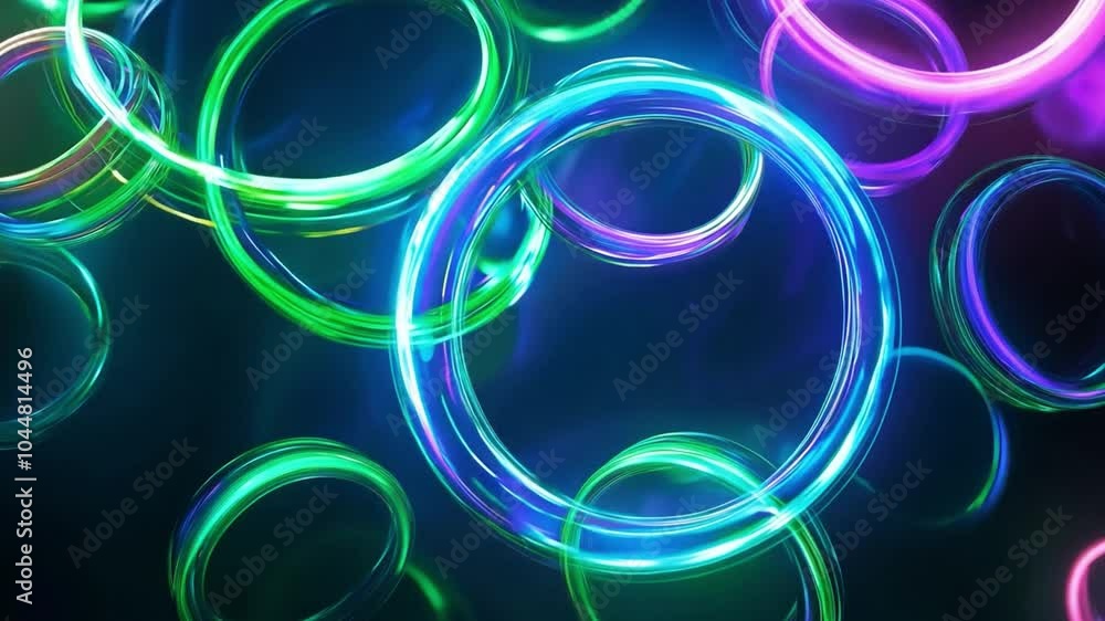Poster colorful glowing circles creating a vibrant abstract background with neon light effects in a dark se