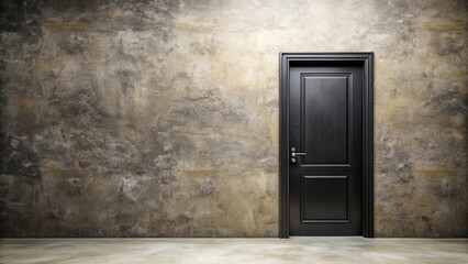 Silhouette of a black wooden door against plastered walls and ceiling