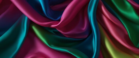 Obraz premium Vibrant Multicolored Silk Fabric with Soft Waves and Textures