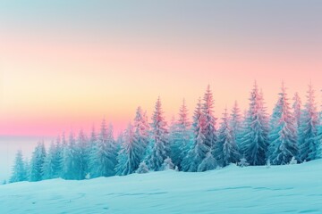 Naklejka premium Serene winter forest sunset landscape
