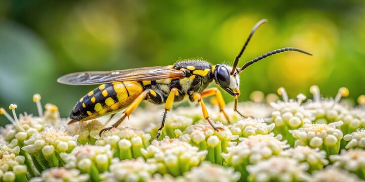 Silhouette sawfly pest on flowering plant
