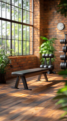 Obraz premium A serene and inviting fitness space with natural light and modern equipment