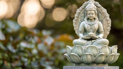 Obraz premium Peaceful Buddha Statue in Lotus Pose with Bokeh Background