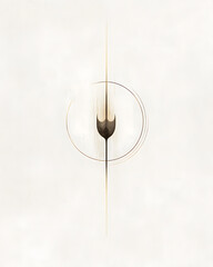 Abstract minimalist art featuring a simple circular design with a central point and elegant lines in neutral tones