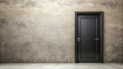 Silhouette of black wooden door on plastered background